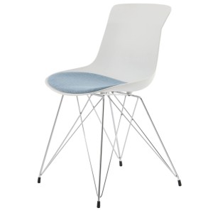 Kayoom Stuhl Emily 110, 2er-Set, weiß/hellblau, Polsterstuhl mit Chromgestell.