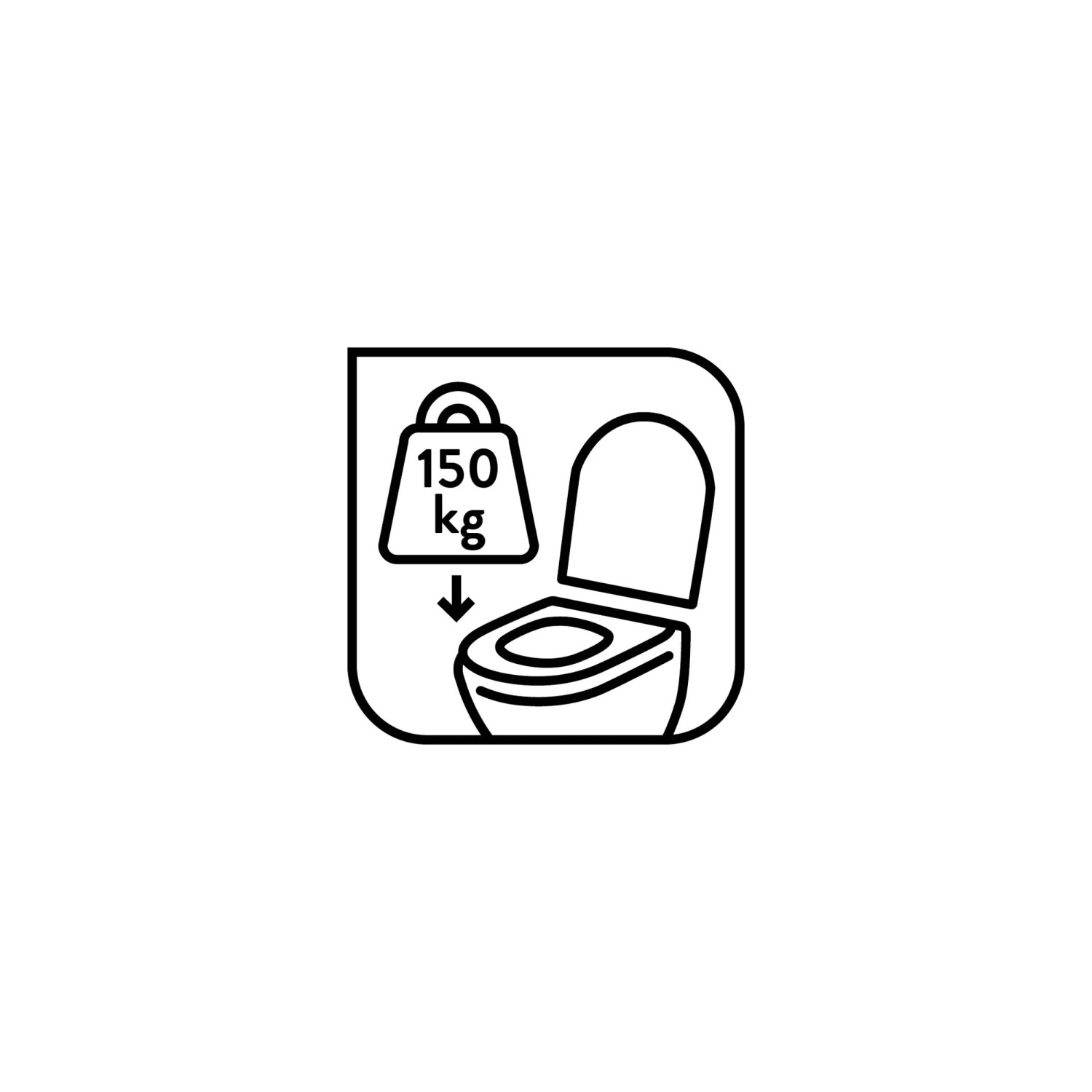 Symbol für Belastbarkeit: WC-Sitz Belida von baliv, belastbar bis 150 kg.