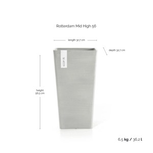 Ecopots Pflanztopf Rotterdam Halbhoch Weißgrau 49,7 cm x 50 cm