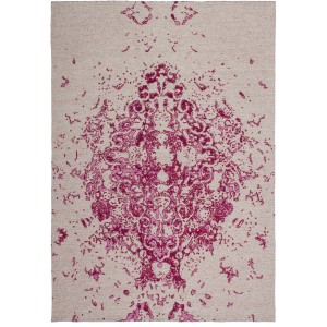 Vintage Teppich Guadeloupe in Elfenbein-Pink, 80x150 cm. Handgefertigter Teppich mit floralem Muster.