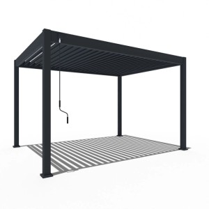Anthrazitfarbene Weide Classic Pergola 3x4m aus Aluminium mit verstellbaren Lamellen.