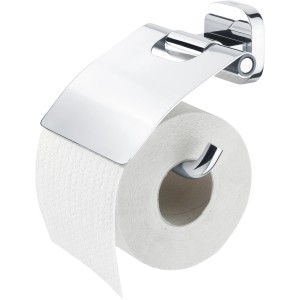 Tiger Toilettenpapierhalter Ramos Chrom mit Deckel und Toilettenpapierrolle.
