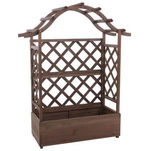 Braunes MCW Hochbeet P66 mit Rankgitter aus Holz, 138x110x44cm, für Garten und Terrasse.