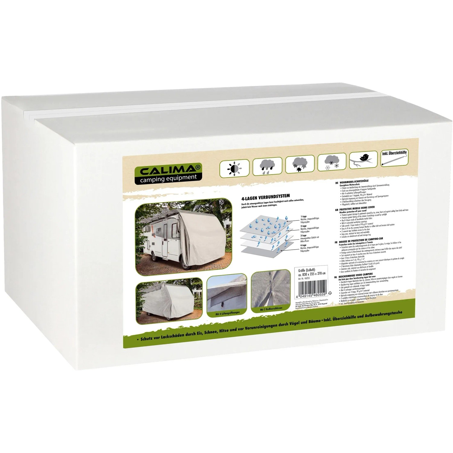 Verpackung der Wohnmobil-Schutzhülle 750x235x270cm, Frostschutz für Wohnwagen.