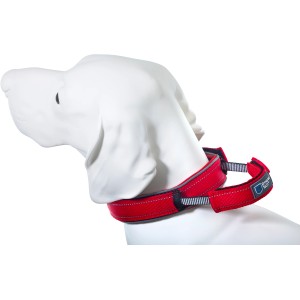 Rotes ArmoredTech Hundehalsband Dog Control XS (31-35 cm) mit integrierter Kurzleine am Hundekopf.