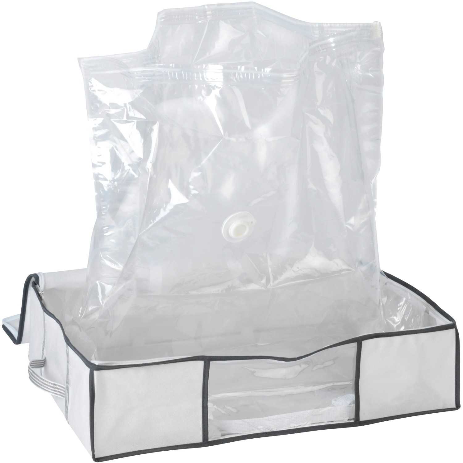 Wenko Vakuum Soft Box M, weiße Textilbox mit Vakuum-Tasche für platzsparende Aufbewahrung.