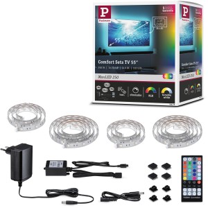 Paulmann MaxLED 250 TV LED-Streifen Set für 55 Zoll Fernseher mit Fernbedienung und Zubehör.