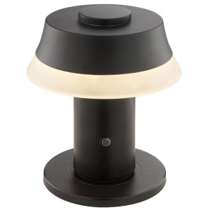 Schwarze LED Tischleuchte Kinich 15cm mit leuchtendem Ring, kabellos, dimmbar.