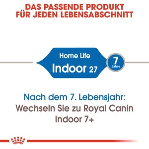 Royal Canin Indoor 27: Trockenfutter für Wohnungskatzen, geeignet bis zum 7. Lebensjahr.