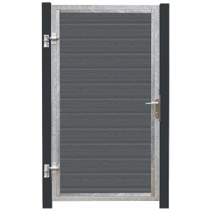 WPC Gartentor Artura in Schiefergrau, DIN links, 115x175 cm, mit Rahmen und Beschlägen.