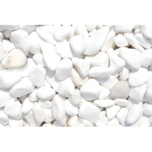 Weiße Marmor Zierkiesel (25-50mm) im PE-Sack. Thassos-Weiß, ideal für Garten- und Landschaftsbau.