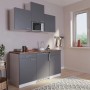 Respekta Küchenzeile KB150WGMIC, 150 cm, grau-weiße Miniküche mit E-Geräten und Spüle.