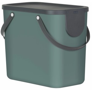 Rotho Mülleimer Albula in Mistletoe Green, 25 Liter, mit Deckel und Tragegriffen.