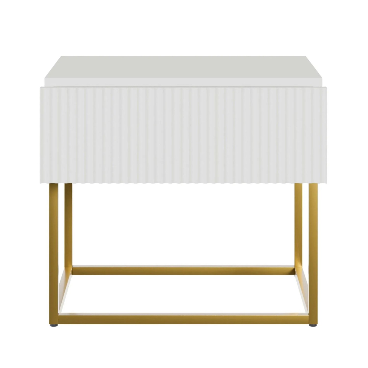 Selsey Nachttisch Veldio Rillenfront Goldfarbenes Gestell Weiß 50 cm_7