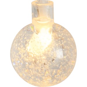 Detailaufnahme: Transparente Solar-Lichterkette Tuoro mit warmweißem LED-Licht.