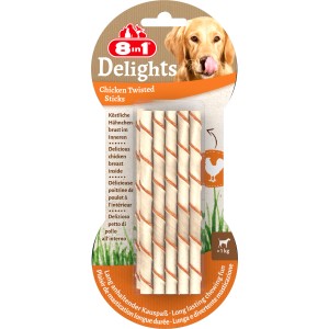 8in1 Twisted Sticks Delights, 10er Packung Hundeknochen mit Hähnchenbrust, für Kauspaß und Zahnpflege.