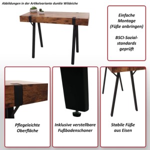 Konsolentisch MCW L54 in dunkler Wildeiche mit Metallgestell, 75x100x40 cm.