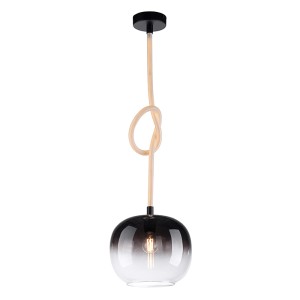 Schwarze Paul Neuhaus LED Pendelleuchte Luma mit rauchfarbenem Glas und besonderem Seil-Design.