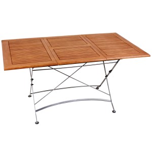 Rechteckiger, braun-schwarzer Garden Pleasure Klapptisch Wien, 150x90 cm, mit Eukalyptus-Gestell.