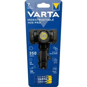 Varta Indestructible H20 Pro LED-Taschenlampe mit Batterien, robust und wasserdicht.