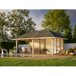 Palmako Pavillon Bianca Set, 588x300 cm, weiß lackiert. Weekendhaus mit Schiebetüren und Freisitz.