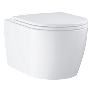 Weißes Grohe Keramik-Wand-WC-Set Start Round, randlos mit SoftClose-Sitz. Modernes WC für Bad.
