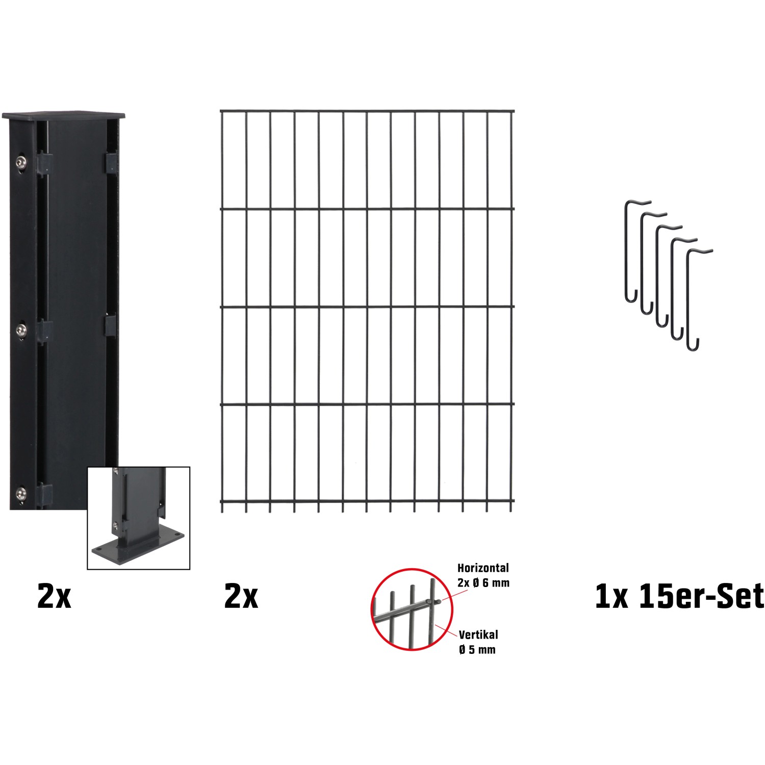 Floraworld Zaungabione Basis-Set, anthrazit, 83 cm, mit Pfosten, Zaunmatten und Abstandshaltern.