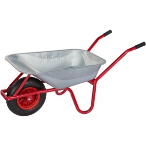 Pro-Bau-Tec Einrad-Schubkarre, 85 l, verzinkte Mulde, rotes Gestell, pannensicheres Rad.