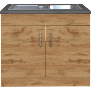 Held Möbel Spülenschrank Sorrento, 100 cm breit, Wotaneiche Dekor mit Spüle und zwei Türen.
