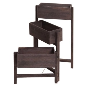 MCW Pflanzregal, Standregal mit 3 Körben in Grau-Braun, aus Holz, klappbar.