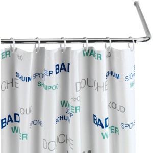 Wenko Universal Winkelstange, 20mm, Chrom, mit Duschvorhang