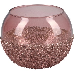 Pinkfarbener Teelichthalter Blush Bordeaux aus Glas, 9 cm Durchmesser, für gemütliche Lichtstimmung.