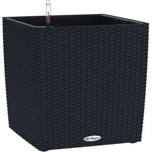 Graphitschwarzer Lechuza Cube Cottage Pflanzkübel 30x30x30 cm mit Bewässerungssystem.