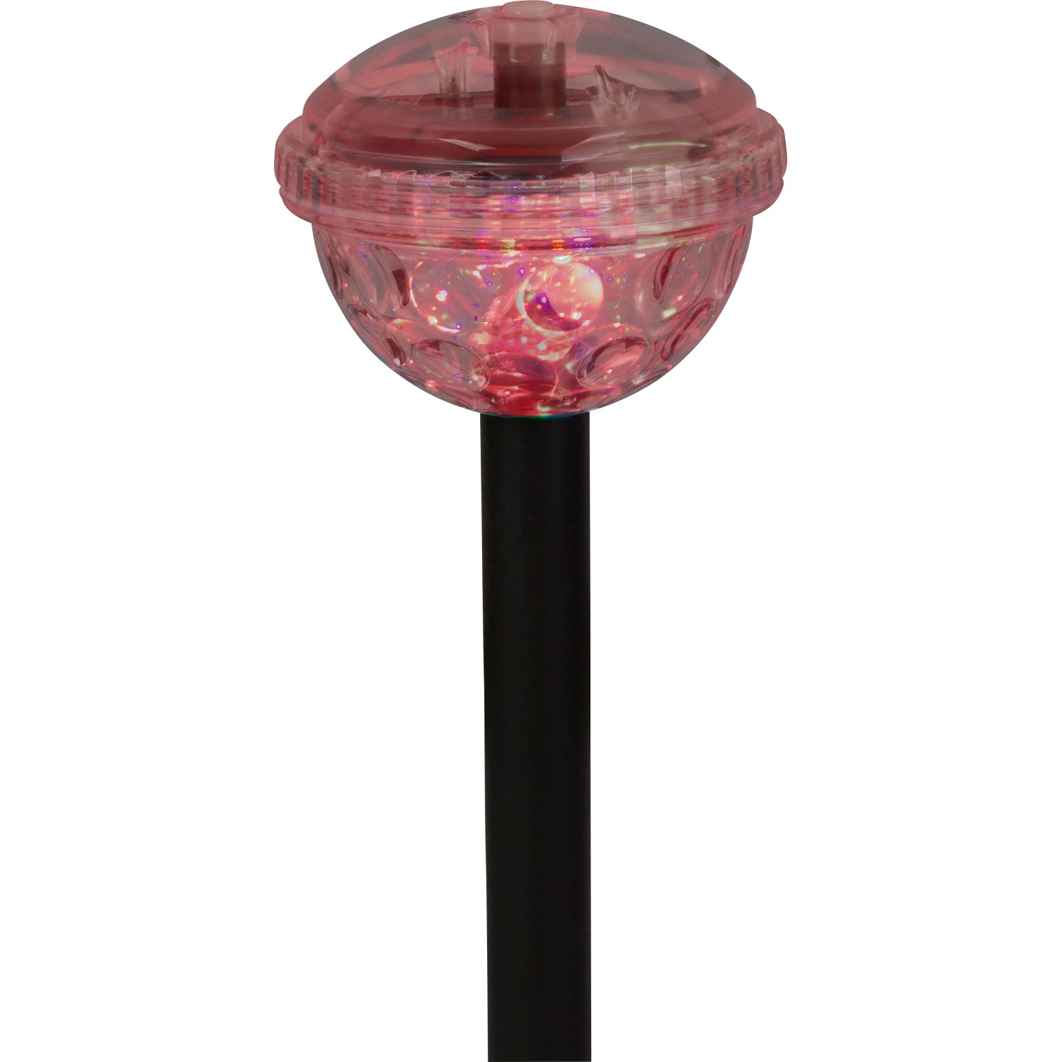 LED-Solar-Teichleuchte mit rotem Flash-Effekt und Erdspieß für Garten oder Teich.