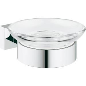 Grohe Essentials Cube Seifenschale mit Halter, Chrom und Glas.