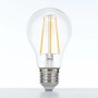 Klares Orion LED-Filament Leuchtmittel E27, dimmbar. Birnenförmige Lampe mit warmweißem Licht.