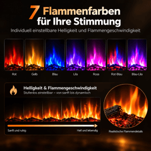 HOMAVO 18 Zoll Grauer Elektrokamin mit Kaminschrank 900W/1800W 3D Flamme Fernbedienung Timer Ablagefläche