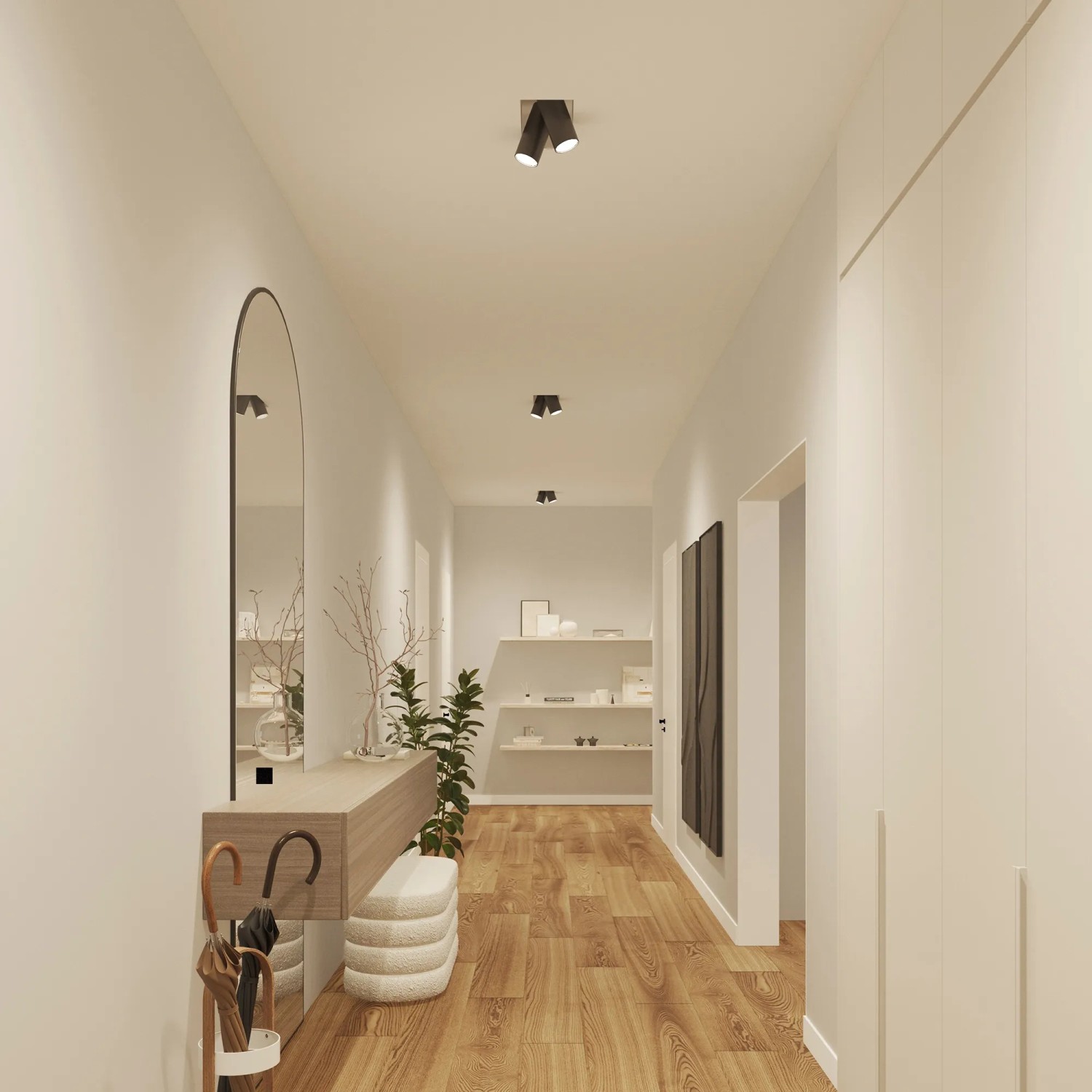 Philips Hue GU10 LED-Spots, 2er Set, in Flur-Szene mit warmweißem Licht.