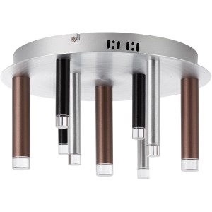 Moderne 9-flammige Deckenleuchte Cembalo in Aluminium, Schwarz und Braun für den Innenbereich.