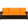 Orangefarbenes 3-Sitzer Gartensofa mit Polyrattan und Kissen aus dem Setgarden Mix-Techno.