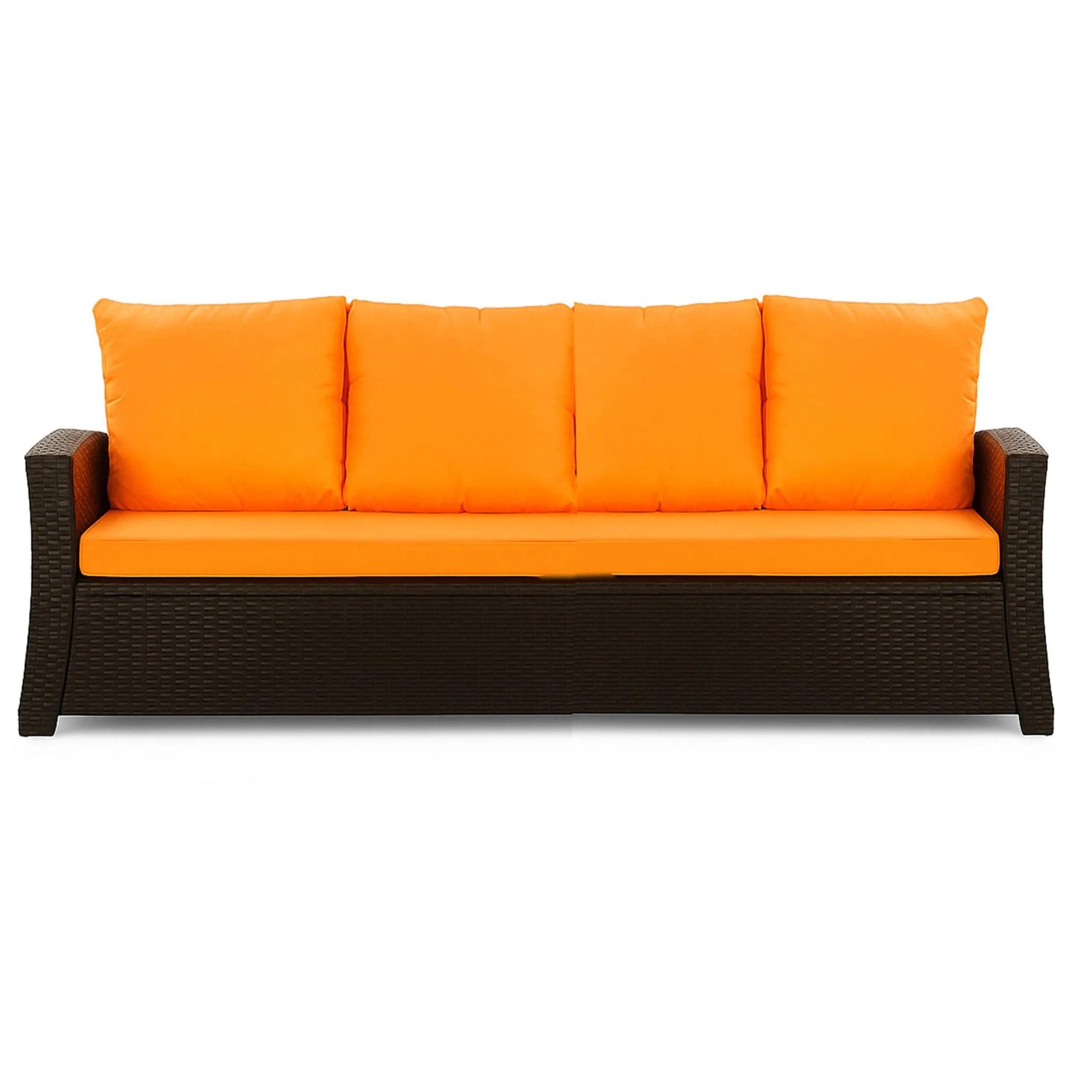 Orangefarbenes 3-Sitzer Gartensofa mit Polyrattan und Kissen aus dem Setgarden Mix-Techno.