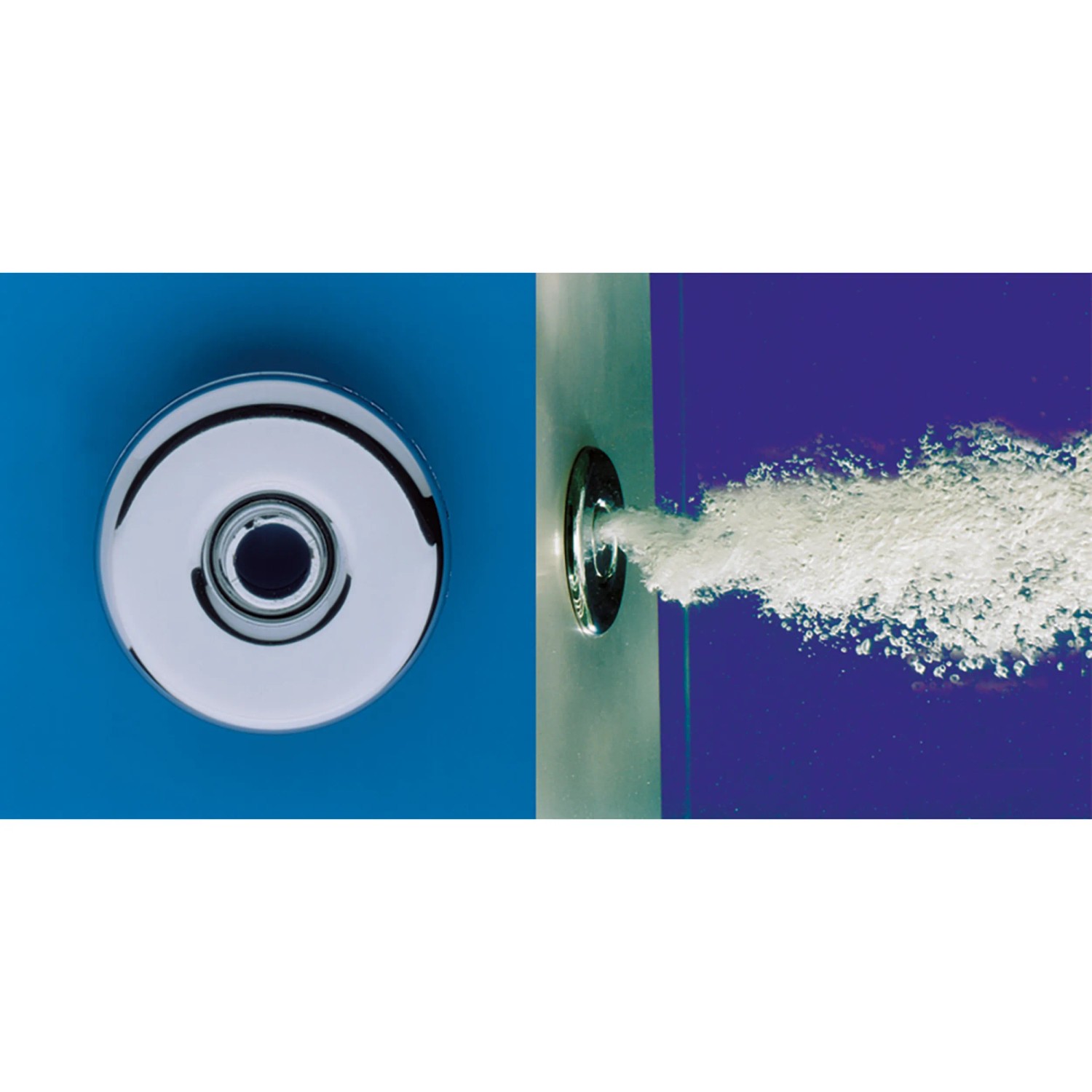 Detailaufnahme: Ottofond Galia II Whirlpool Düsen im Betrieb.