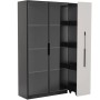 okwish Vitrine mit LED Glastür Rollschrank Esszimmer 110x35x160cm Weiß Schwarz