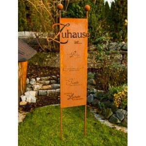 Ferrum Art Design Gartenstecker "Zuhause" aus Edelrost, 205 cm hoch, für Gartendekoration.