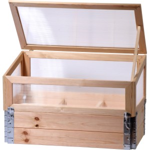 Frühbeet Pflanzbeet Größe L aus Kiefernholz mit Polycarbonat-Aufsatz.