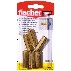 Fischer Messingdübel MS 10 x 32 K, 6 Stück, für sichere Befestigungen in Vollbaustoffen.