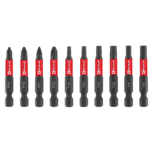 Einhell 10-teiliges Impact Bit-Set mit Karabiner im Taschenformat, verschiedene Schraubenzieher-Bits.