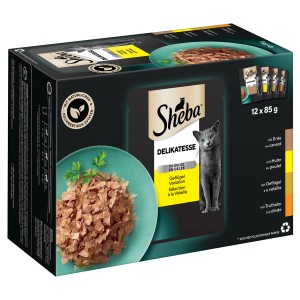 Sheba Katzen-Nassfutter Geflügel Variation, 12x85g Packung. Nassfutter mit Ente, Huhn und Truthahn.