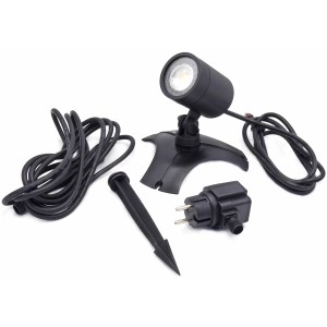 Ubbink Aqua SpotLight LED-Unterwasserspot mit Standfuß, Erdspieß und Trafo für Teichbeleuchtung.