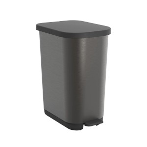 Rotho Treteimer Ribo IML Graphit, 35 l, Mülleimer mit Pedal und platzsparender Form.